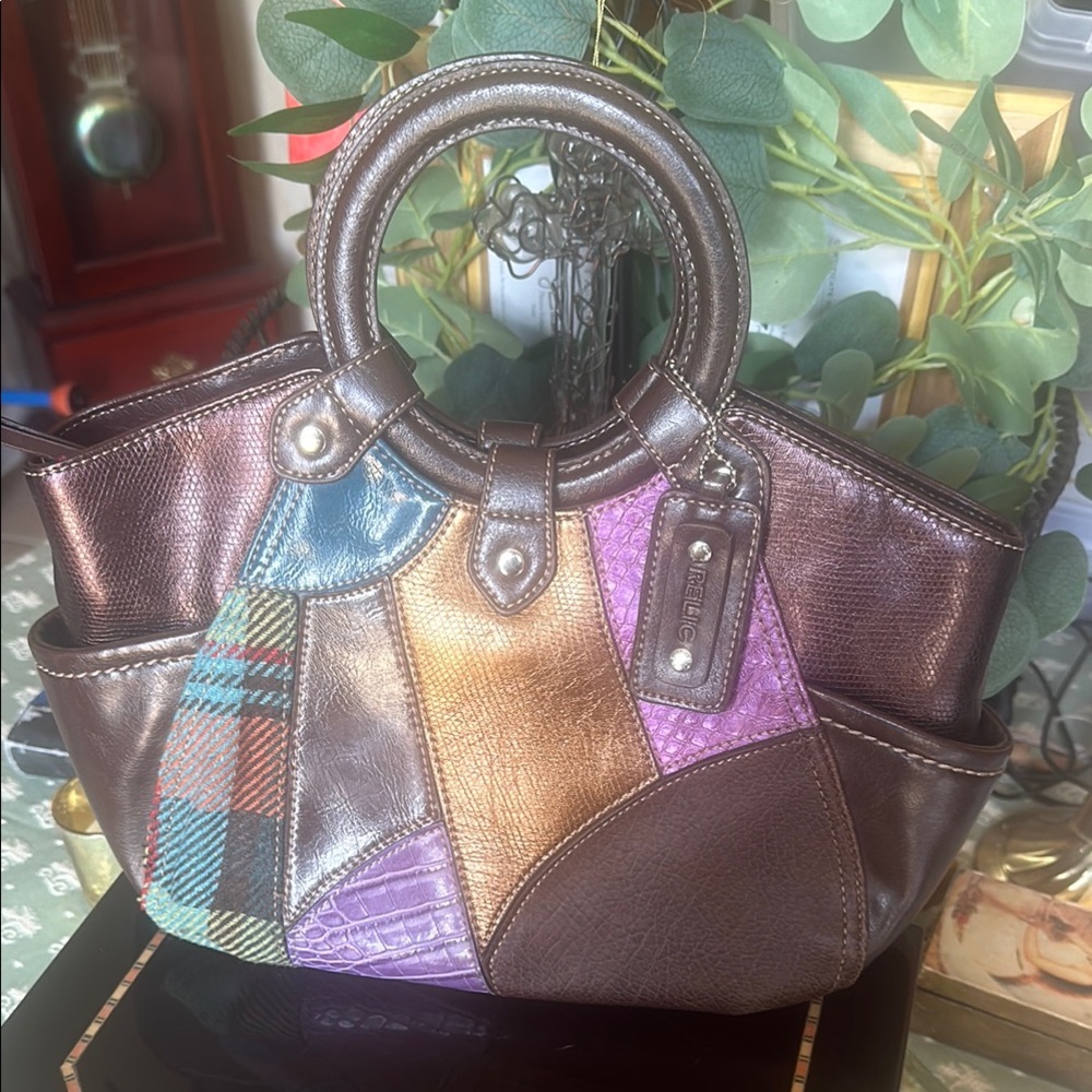 FLAW!Relic by Fossil faux leather /fabric Patchwork Shoulder/crossbody/ clutch
